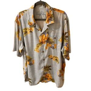 Tommy Bahama Men's Silk Hawaiian Shirt Light Blue Yellow, size XL
